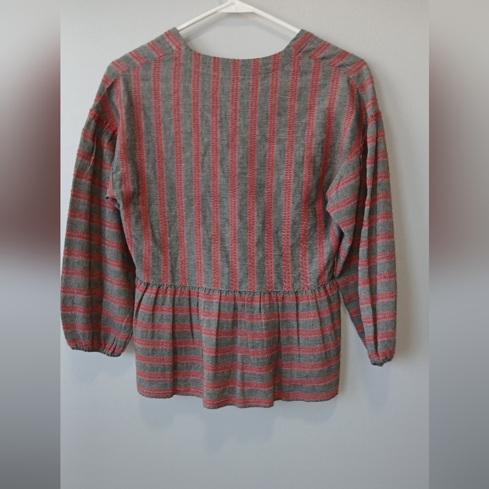 Madewell Crossover Bubble Sleeve Striped Top Womens XS Casual Boho - Picture 2 of 7